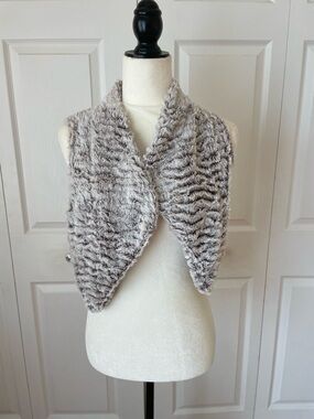 Sequin Hearts Brown Knit Vest with Taupe Faux Fur Trim